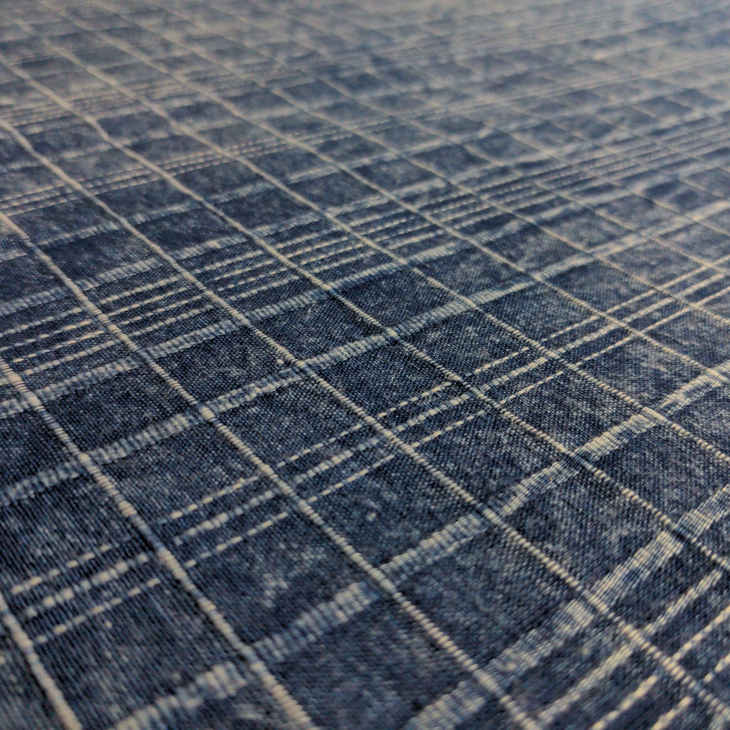 Dark Blue Stonewash Fabric - Woven Checked Indigo