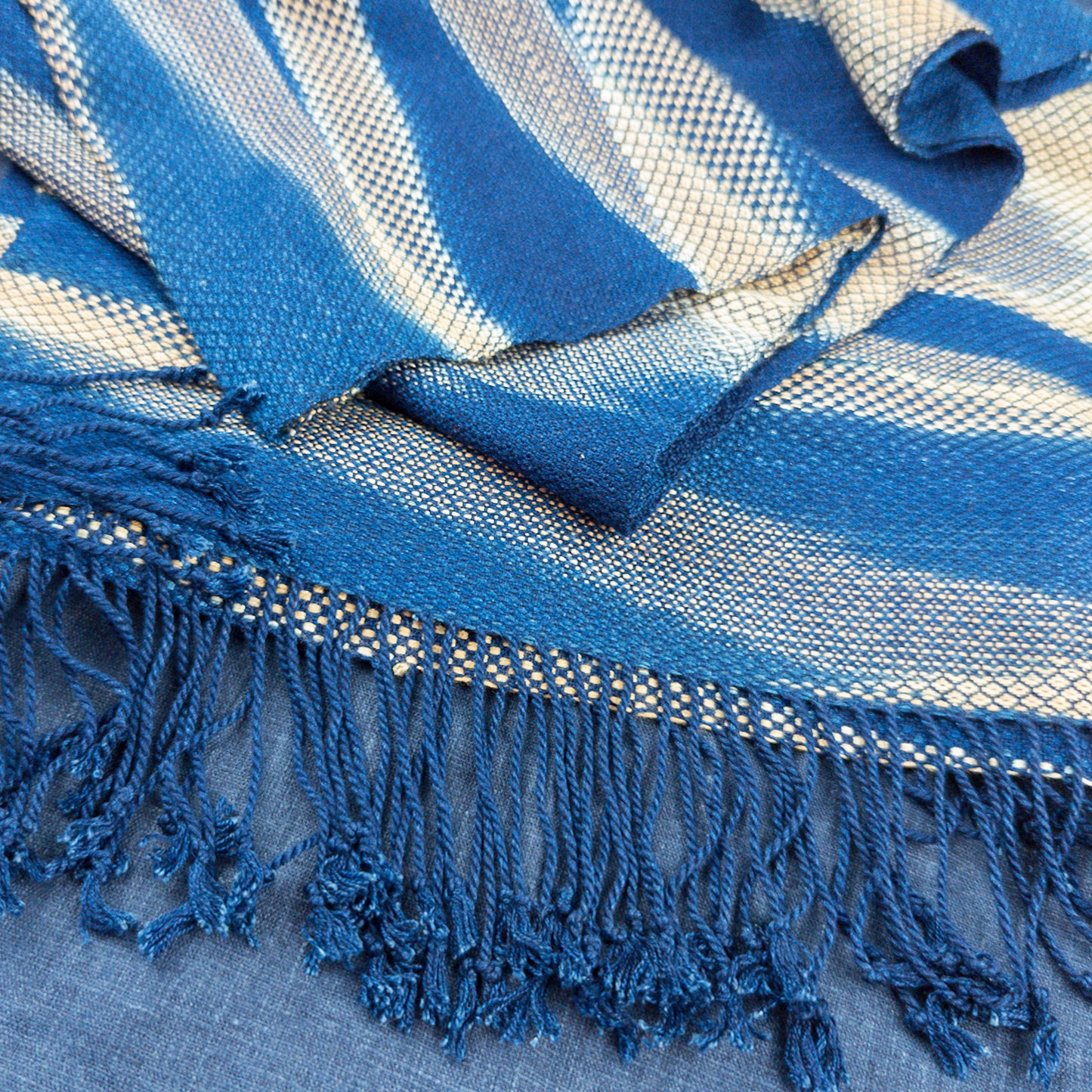 Indigo & Rosewood Rayon Scarf - Handwoven Mutmi Ikat Design | 2m x 32cm