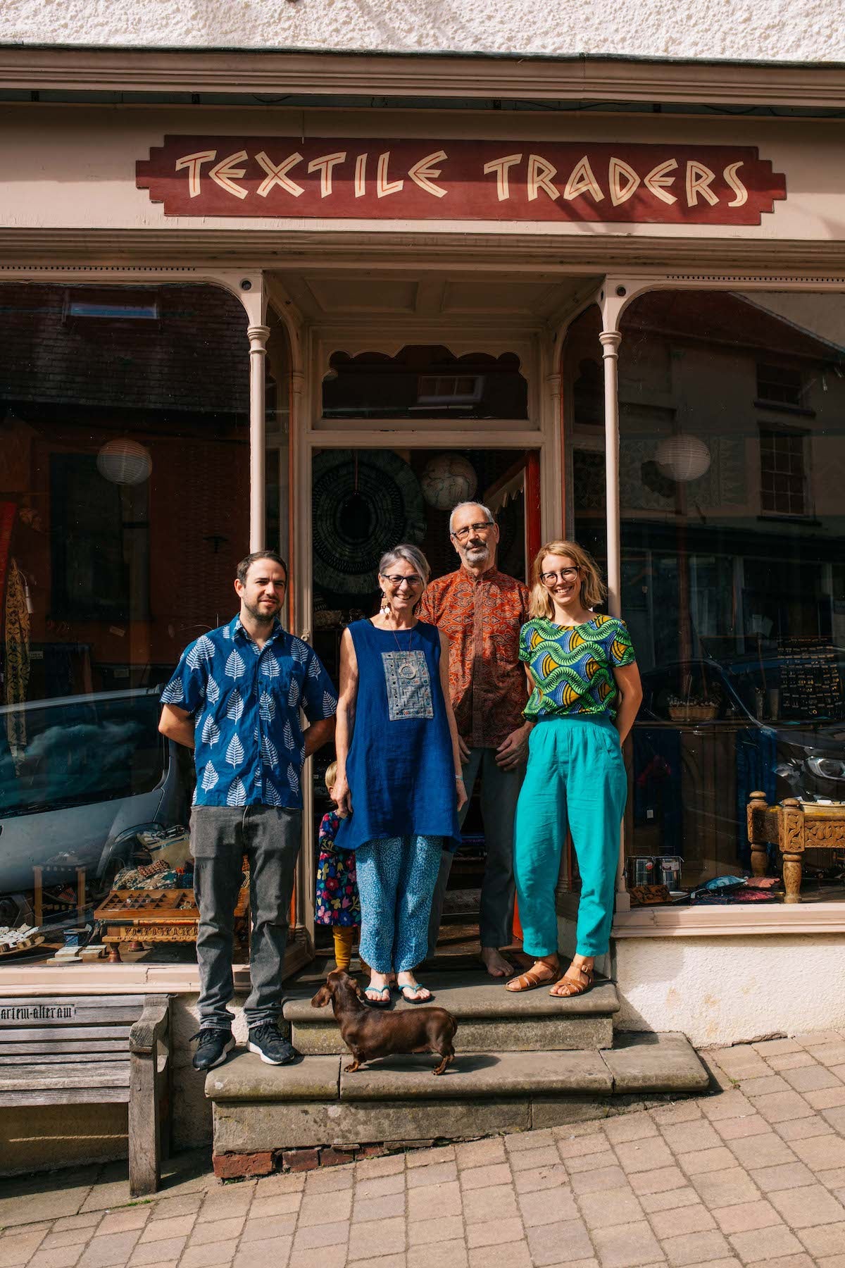 Jim and Diane Gaffney in front of the Textile Traders Shop in Bishop's Castle