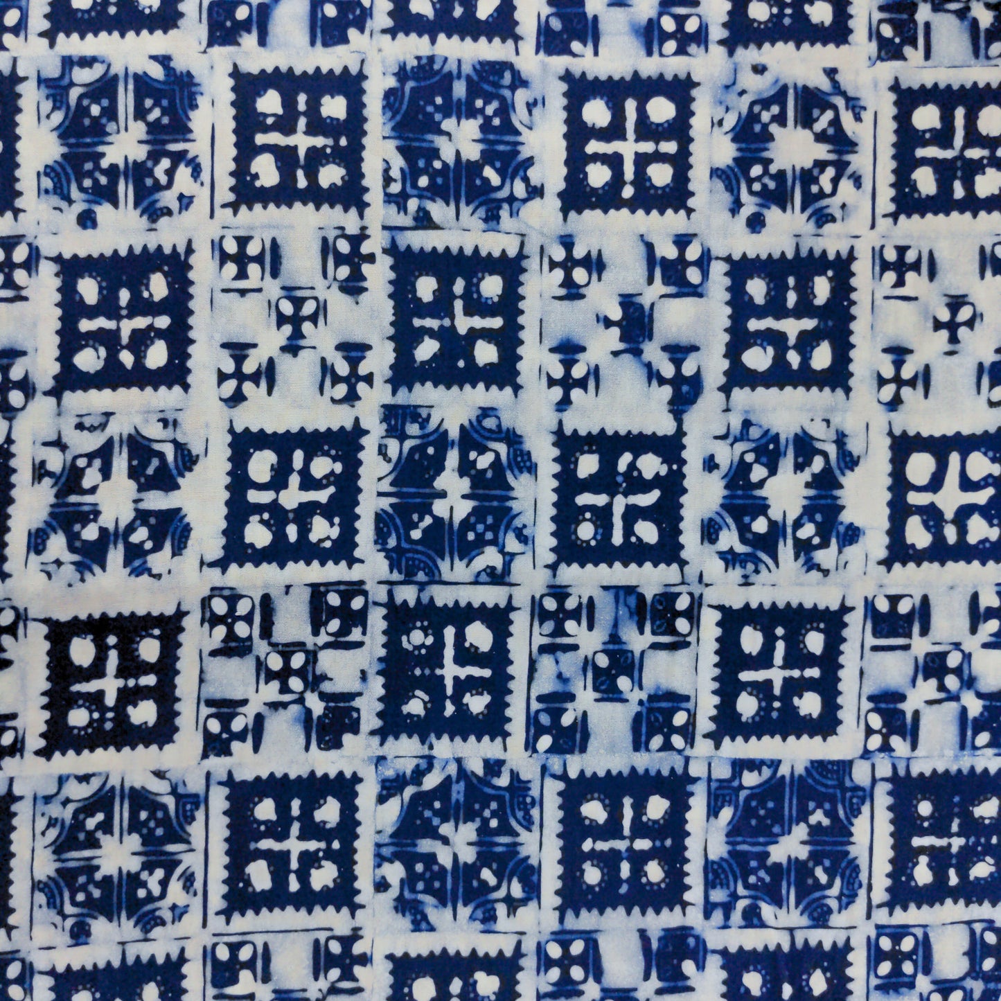 Traditional Blue & White Batik - Tiled Design | 112cm Wide | Indonesian