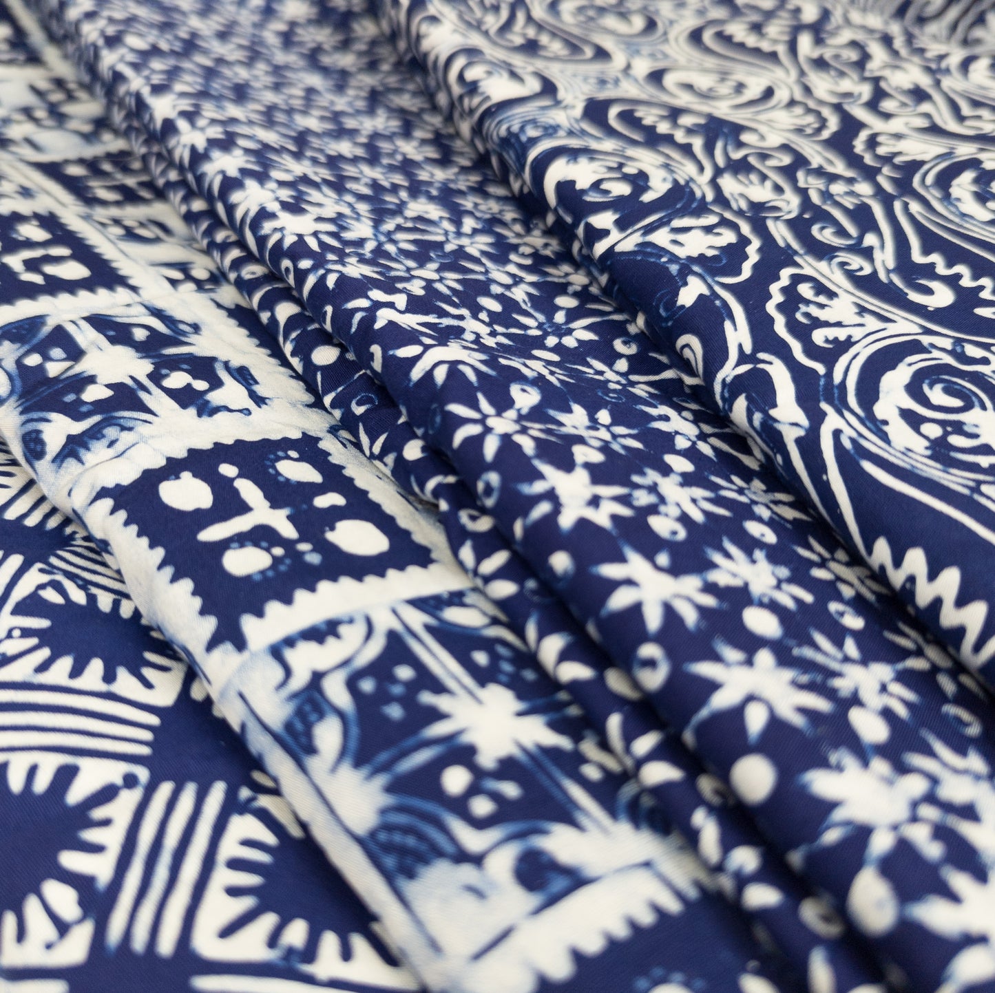 Traditional Blue & White Batik - Large Floral Design | 112cm Wide | Indonesian