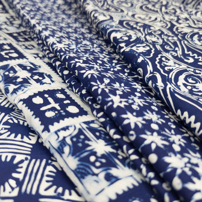 Traditional Blue & White Batik - Star Trellis | 112cm Wide | Indonesian