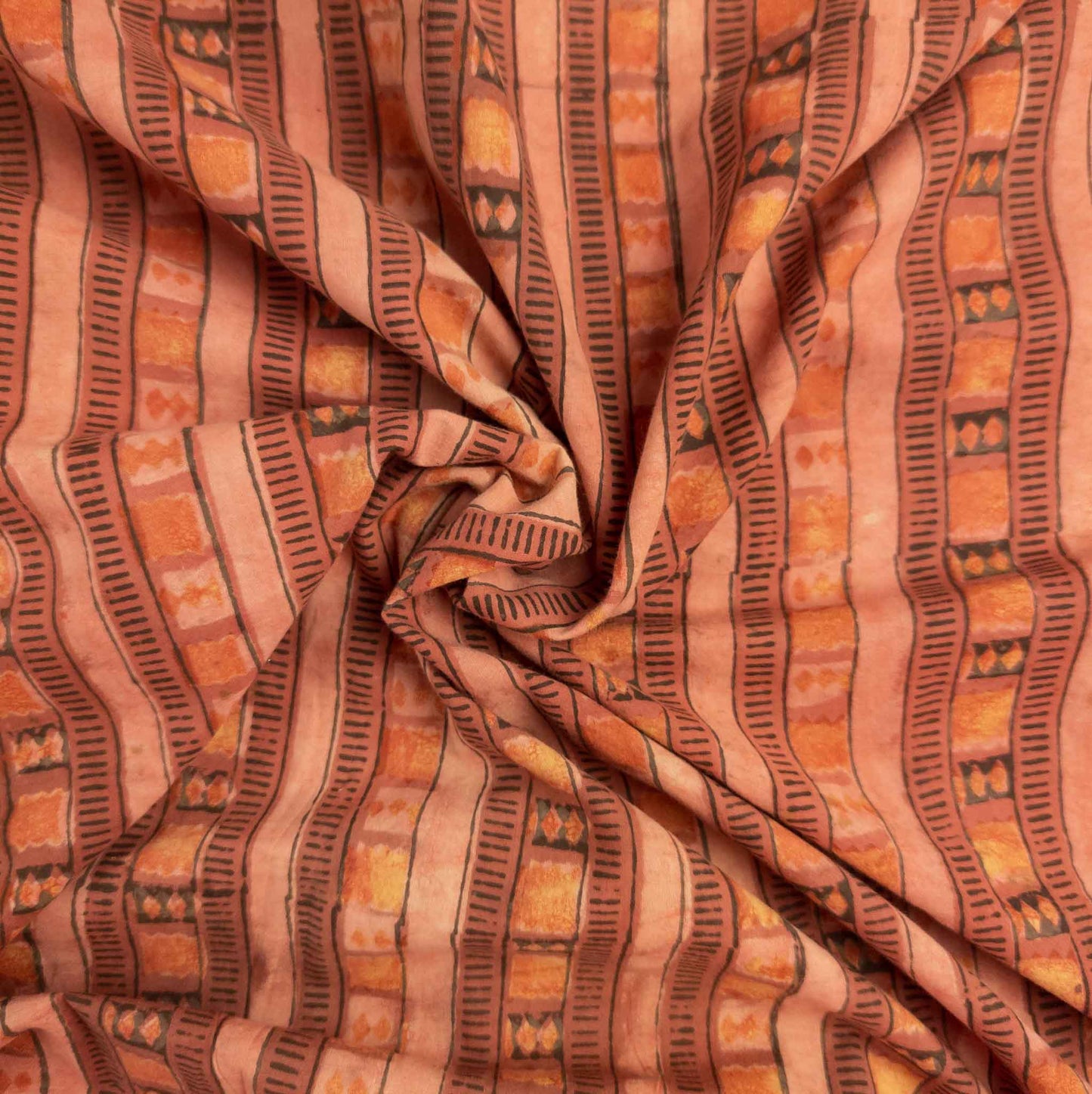 Striped Block Print Fabric - 100% cotton | Hand Printed in India | 112cm Wide