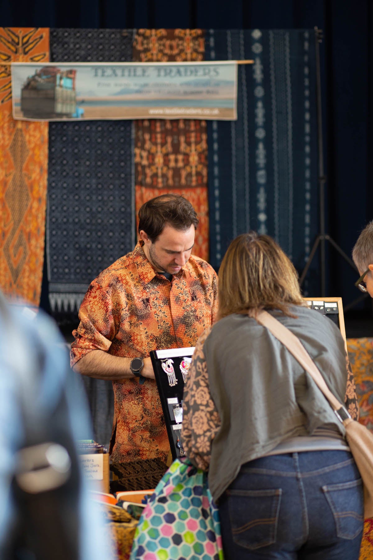 The Textile Traders Stall at a World Textile Day Market in the UK.