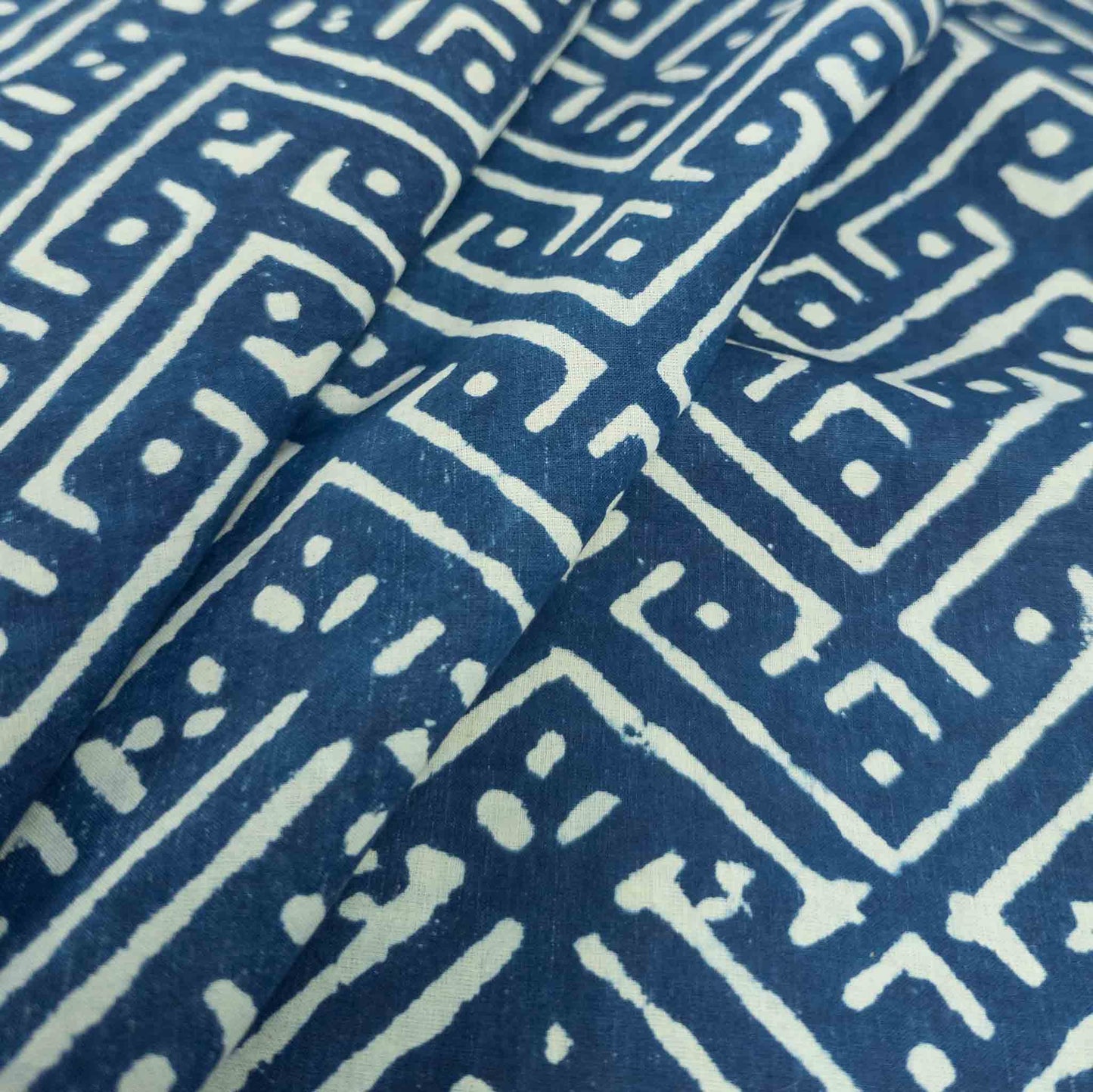 Indian Block Print Fabric - Indigo Cotton | Authentic Mud Resist Dabu | 112cm Wide