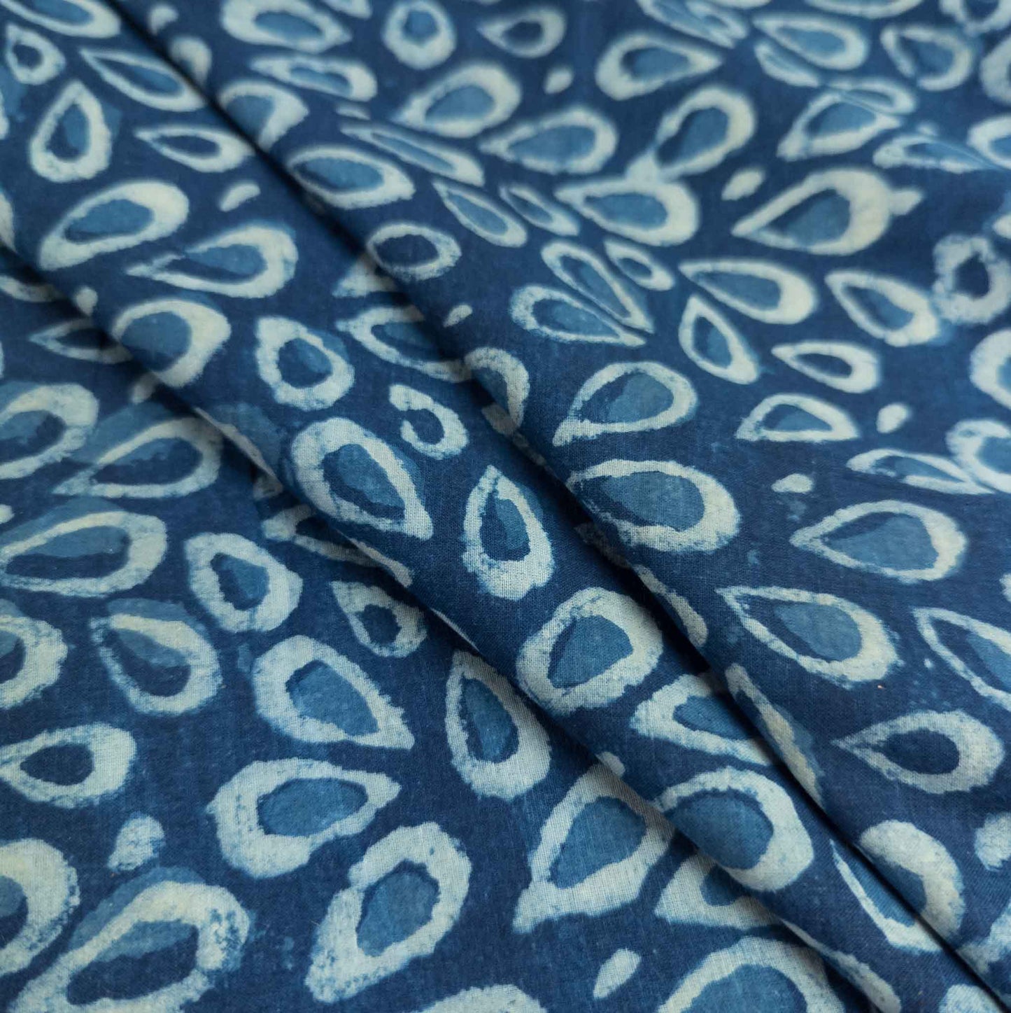 Indian Dabu Fabric - Indigo Raindrops | Block Print Cotton | 112cm Wide