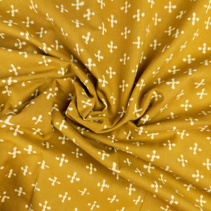 Hand Block Printed Fabric - Yellow Crosses | 100% Cotton | 112cm