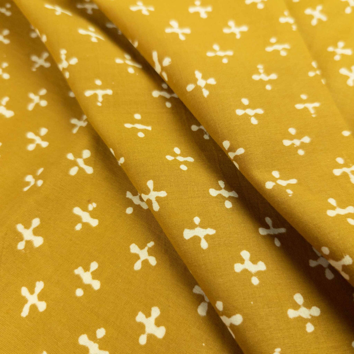 Hand Block Printed Fabric - Yellow Crosses | 100% Cotton | 112cm