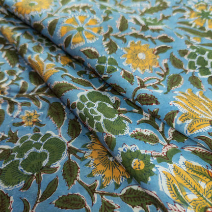 Traditional Indian Floral Fabric | 100% Cotton Block Print | 112cm