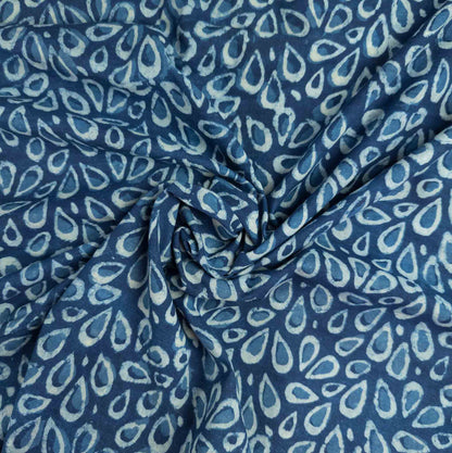 Indian Dabu Fabric - Indigo Raindrops | Block Print Cotton | 112cm Wide