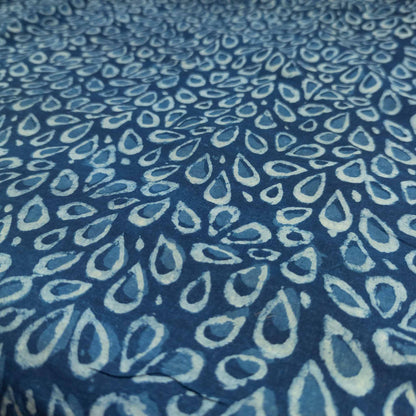 Indian Dabu Fabric - Indigo Raindrops | Block Print Cotton | 112cm Wide