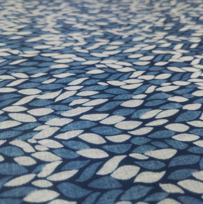 Leaf Print Indigo Fabric | Soft Double Gauze | 118cm