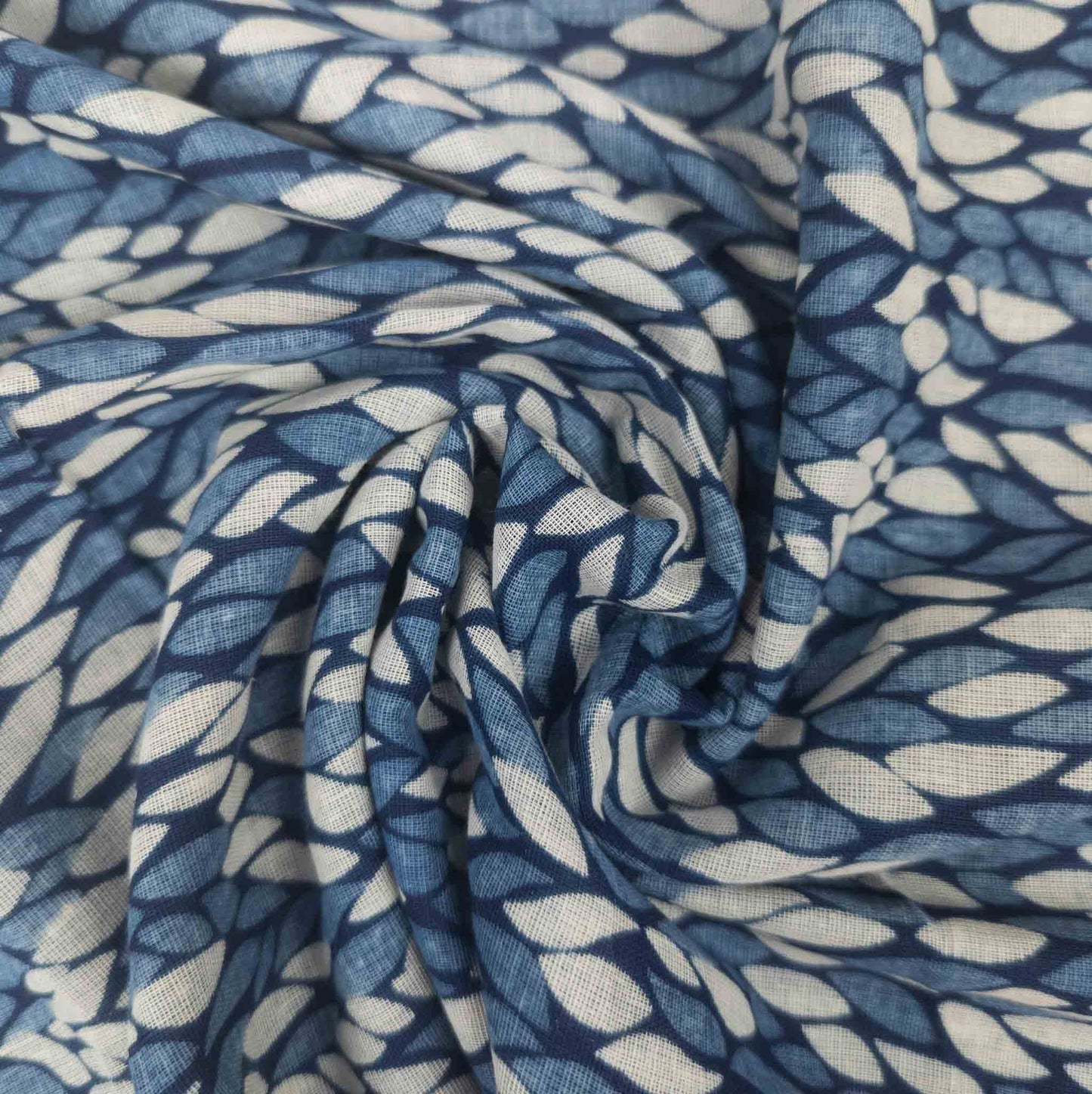 Leaf Print Indigo Fabric | Soft Double Gauze | 118cm