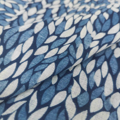 Leaf Print Indigo Fabric | Soft Double Gauze | 118cm