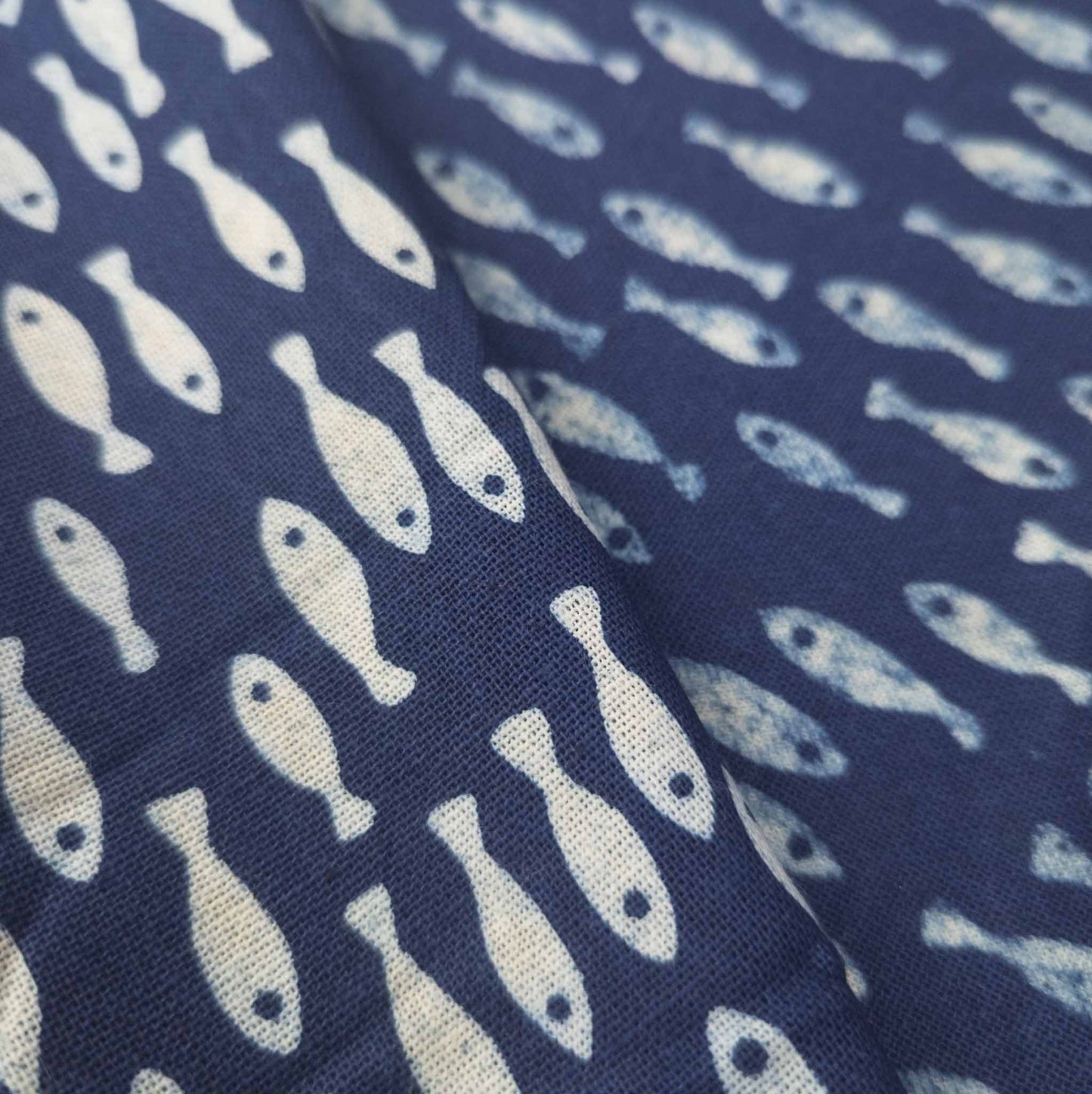 Japanese Indigo Fabric | Fish Print Cotton | 110cm Wide