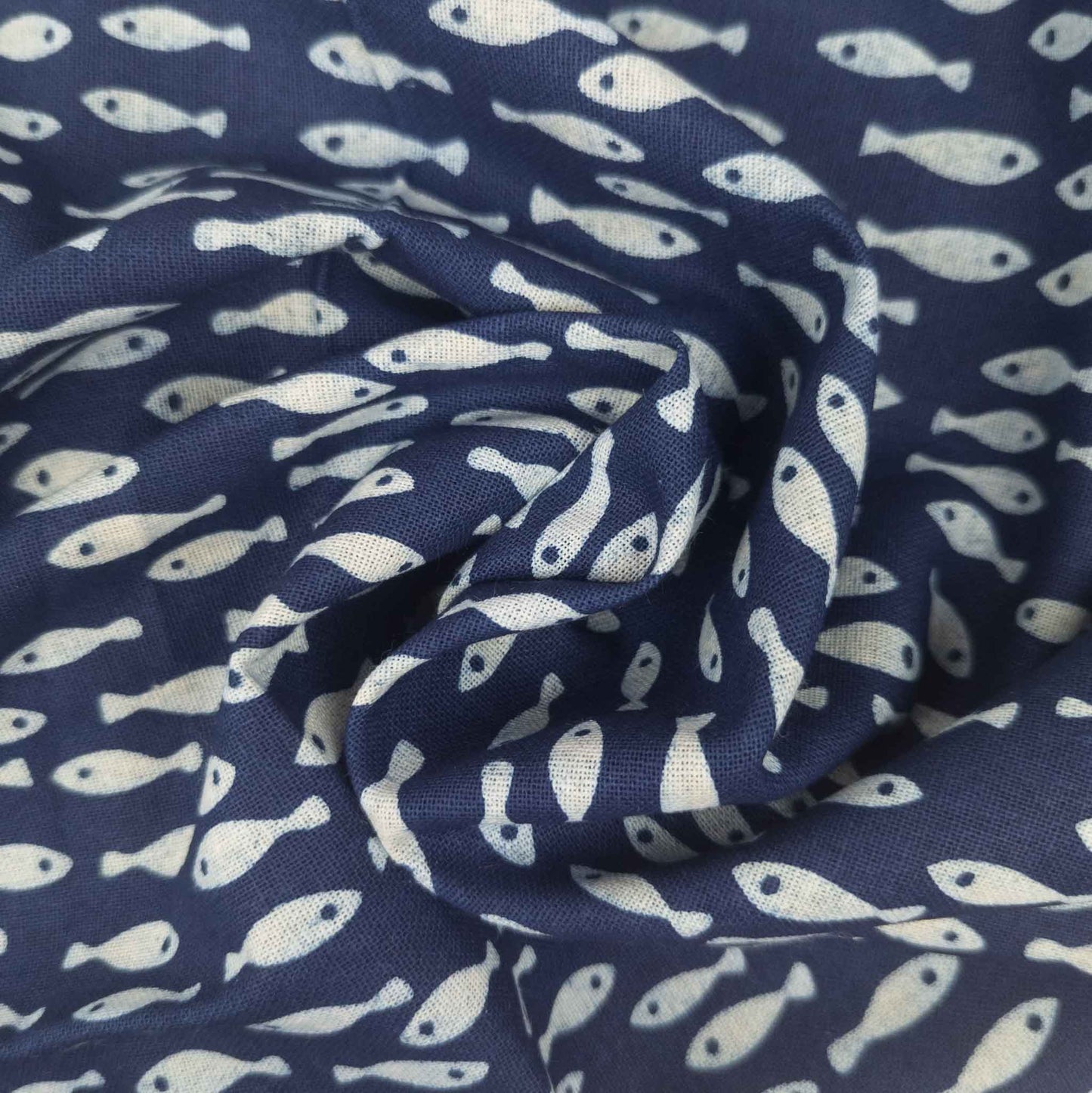 Japanese Indigo Fabric | Fish Print Cotton | 110cm Wide