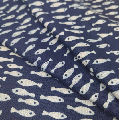 Japanese Indigo Fabric | Fish Print Cotton | 110cm Wide