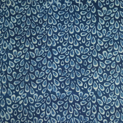 Indian Dabu Fabric - Indigo Raindrops | Block Print Cotton | 112cm Wide