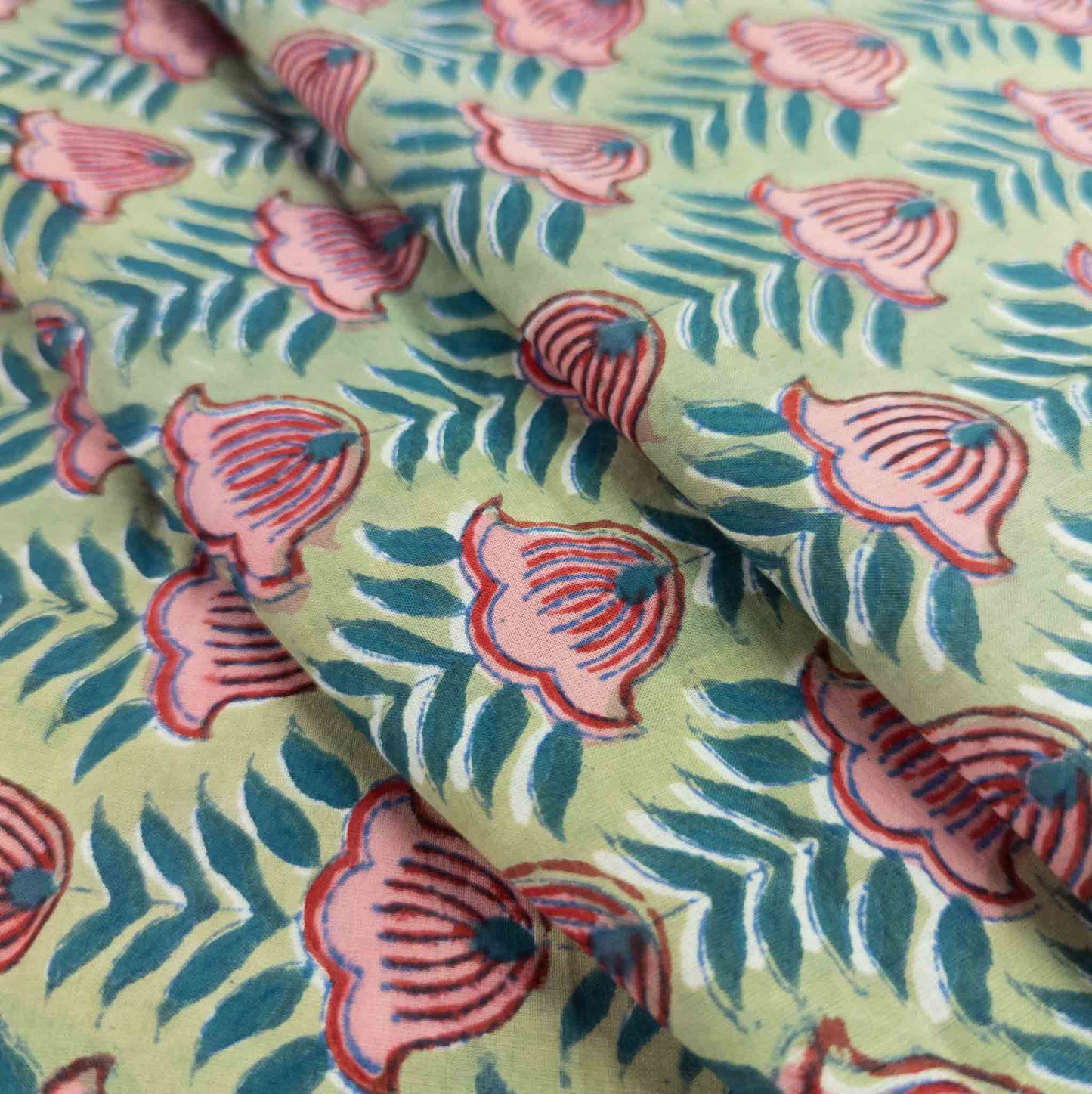 Floral Block Print Fabric | Indian Hand Printed Cotton | 112cm